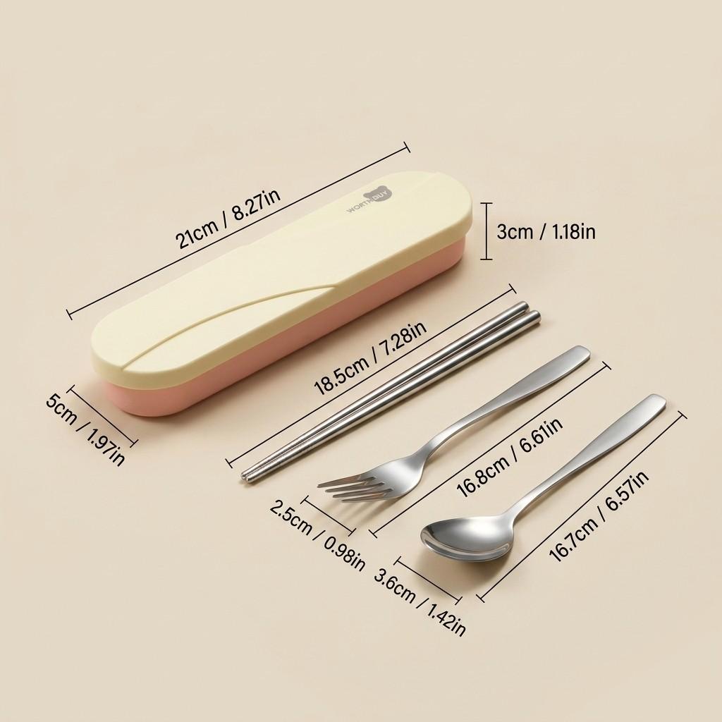 Portable Stainless Steel Cutlery Students Tableware Set Spoon Fork Chopsticks With Case Holder Travel Camping School Utensils