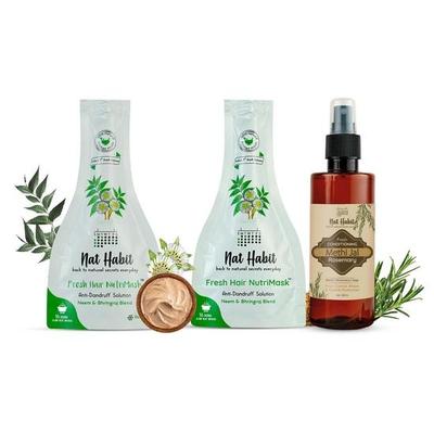 Nat Habit Neem & Bhringraj Blend NutriMask & Rosemary Conditioning Methi Jal Haarpflege-Kombination für Männer und Frauen zur Schuppenbekämpfung,(Kombi-Packung mit 3 Stück)