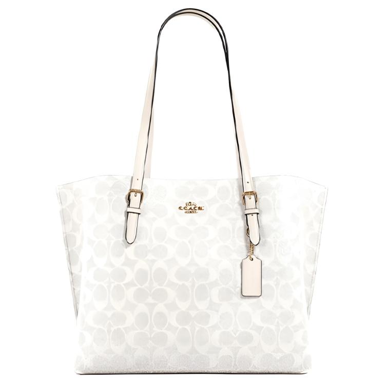 

Coach White Signature Canvas Large Tote Bag with Leather Straps & Gold Hardware for Daily Use Basic Set (Bag+Dust Bag)