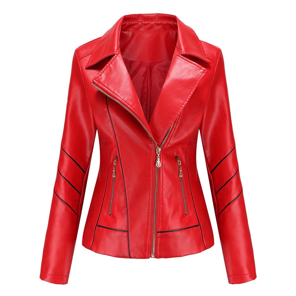 2024 Women's Exclusive PU Leather Motorcycle Jacket - Thin Short Design for Spring and Autumn