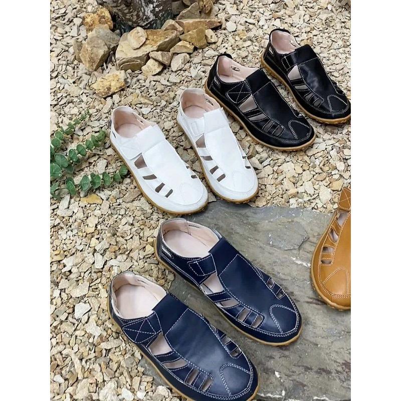 Versatile Women's Flat Sandals Closed Toe Sports Sandals Solid Color