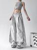 Unisex American Retro Patchwork Wide-Leg Gray and White Jeans - 2025 Summer Casual Loose Fit