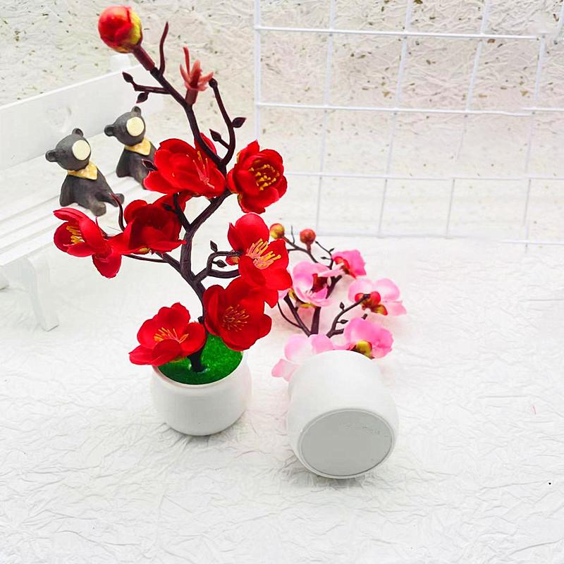 1PC Simulation Ornament Potted Plants Decoration Bonsai Adorn Wintersweet Plastic Moss Elegant Artificial Flowers