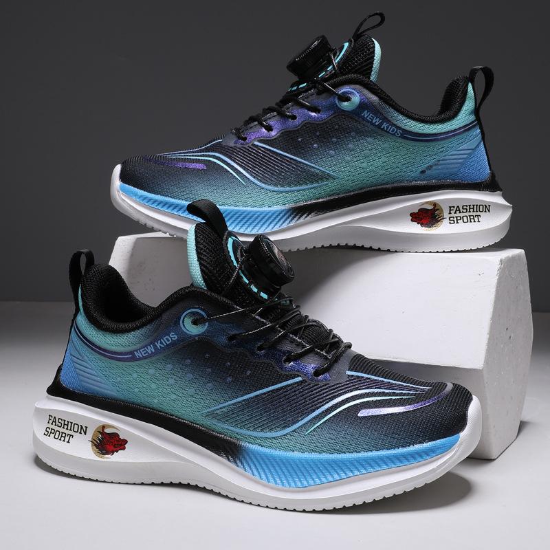 Running shoes boys and girls autumn new mesh shock absorption rotating button shock absorption sports shoes children's shoes student boy