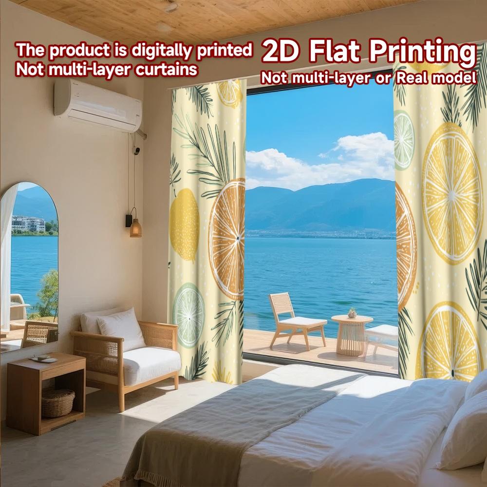 Set Of 2 Flat Printing Curtains Without Rod Fruit Leaf Design Valentine Is Day Festival Creative Durable Curtain Made Polyester