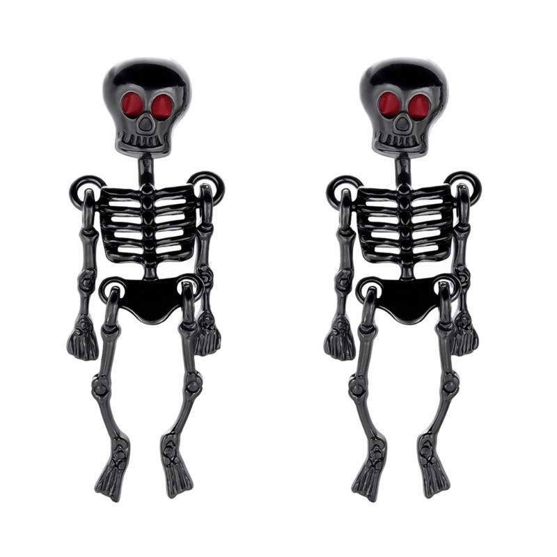 Skull Stud Drop Earrings Pair, Halloween Alloy Statement Jewelry for Costume Styling, Stage Looks and Theme Parties