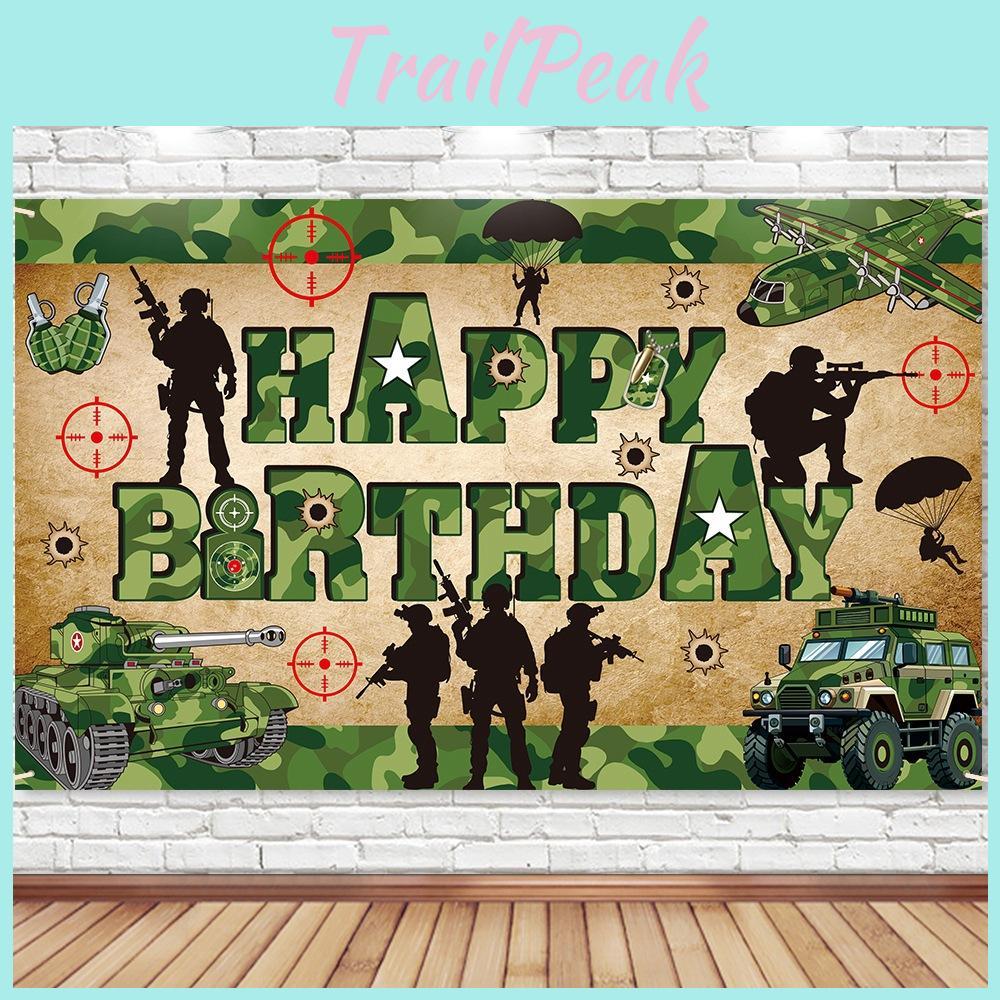 Moderner Hintergrundbanner für Geburtstagsfeiern und Ausstellungen mit Militärmotto Party