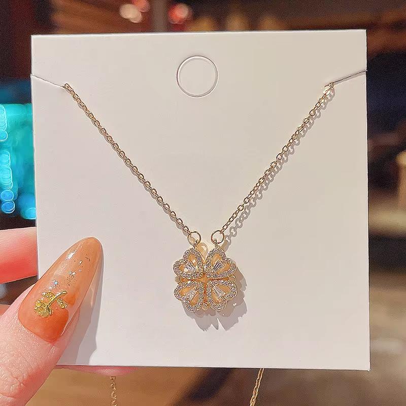 Fashion Creative Gifts 2 In 1 Romantic Lucky Four Leaf Clover Necklaces Versatile Magnetic Necklace Banquet Jewelry Accessories