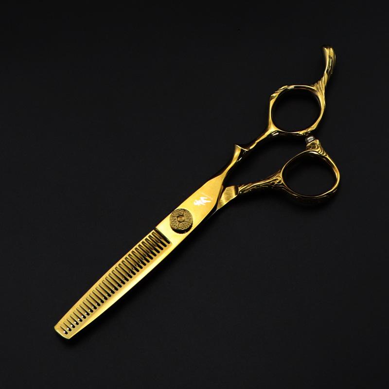 6.0" Gold Wood Grain Handle Hairdressing Scissors | Barber & Thinning Shears