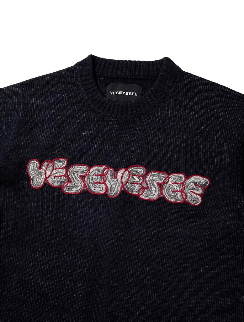 YESEYESEE Marble Pattern Logo Knit Pullover Black