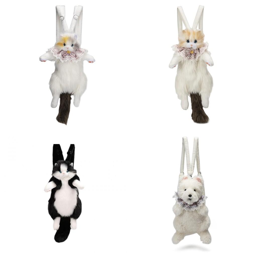 Cow Cat Grey Cat Puppy Puppet Bag Cute Plush Pet Inspired Backpack For Daily Use
