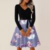 Ladies' Christmas Printed Casual And Fashionable V-neck Long Sleeved Dress