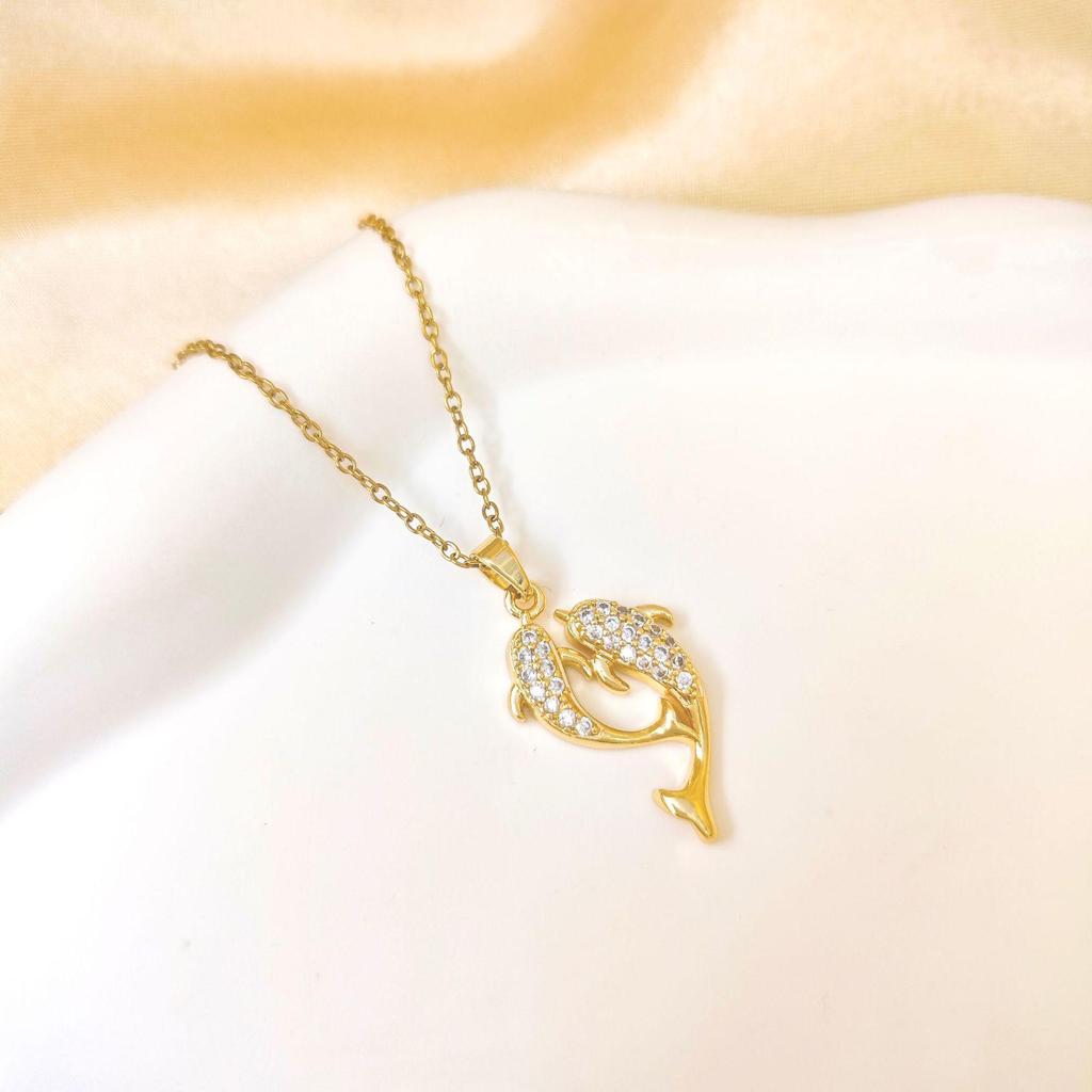 Korean Style Luxury Diamond Dolphin Necklace Women's Elegant Design Non-Fading Clavicle Chain