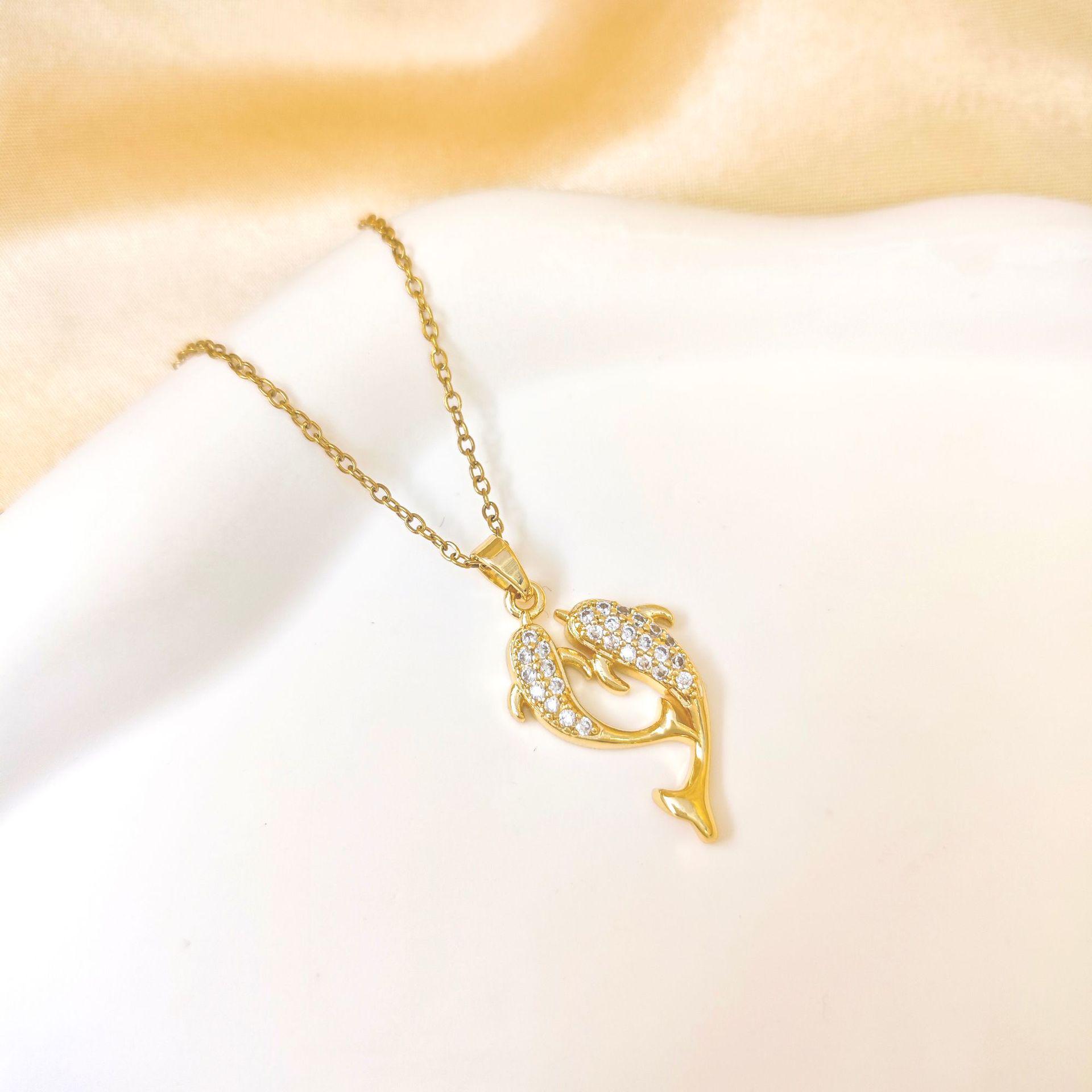 

Korean Style Luxury Diamond Dolphin Necklace Women s Elegant Design Non-Fading Clavicle Chain