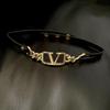 Chic High-End V-Letter Metal and Leather Choker for Women