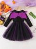 Vestido de Malha Preto e Roxo de Manga Longa com Asas para Meninas - Estilo Festa à Fantasia de Halloween