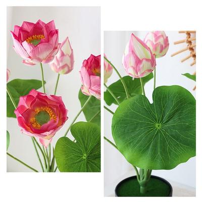 Mehrfarbige Lotus-Kunstblume Seidenblume DIY Lebensechte Blume Grüne Lotusblätter Simulation Lotusblume Schreibtisch-Ornament