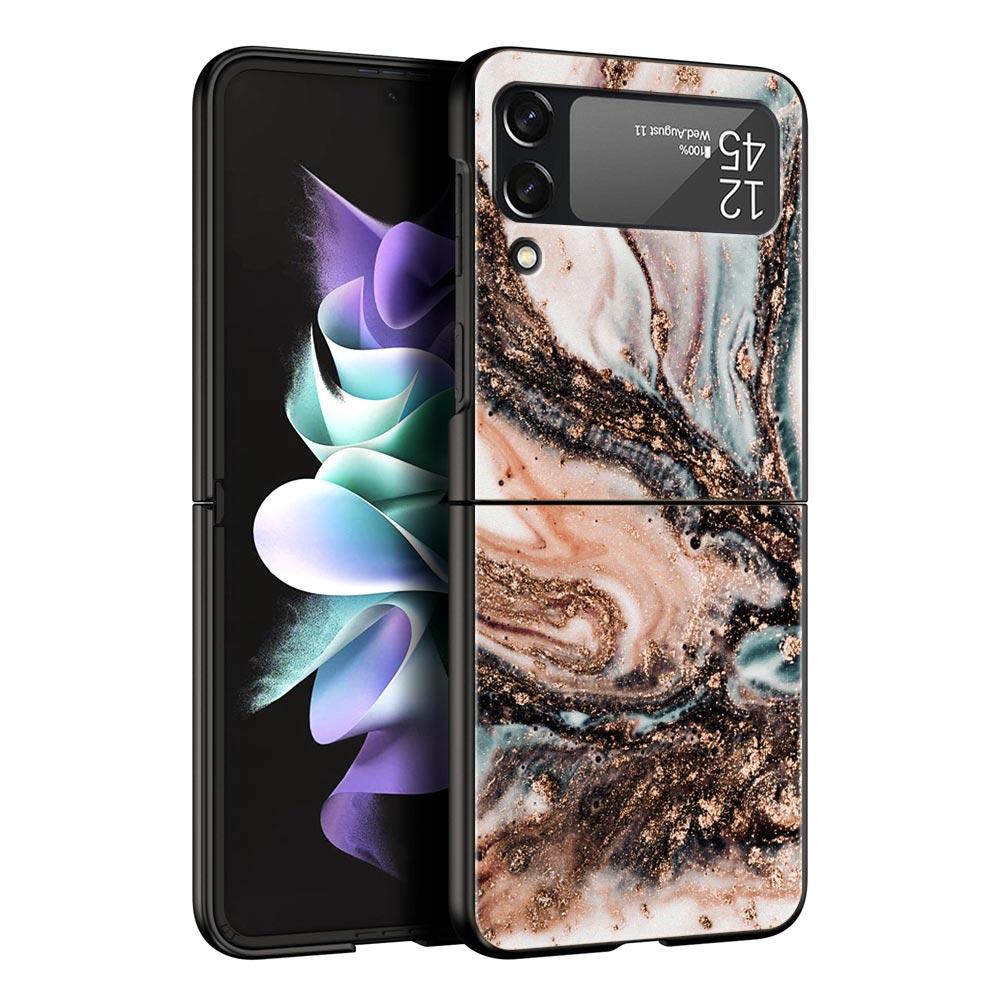 Vintage Marble Hard PC Phone Case For Samsung Galaxy Z Flip 7 6 5 4 Black Cover For Galaxy Z Flip 3 Foldable Shell Fundas Capas
