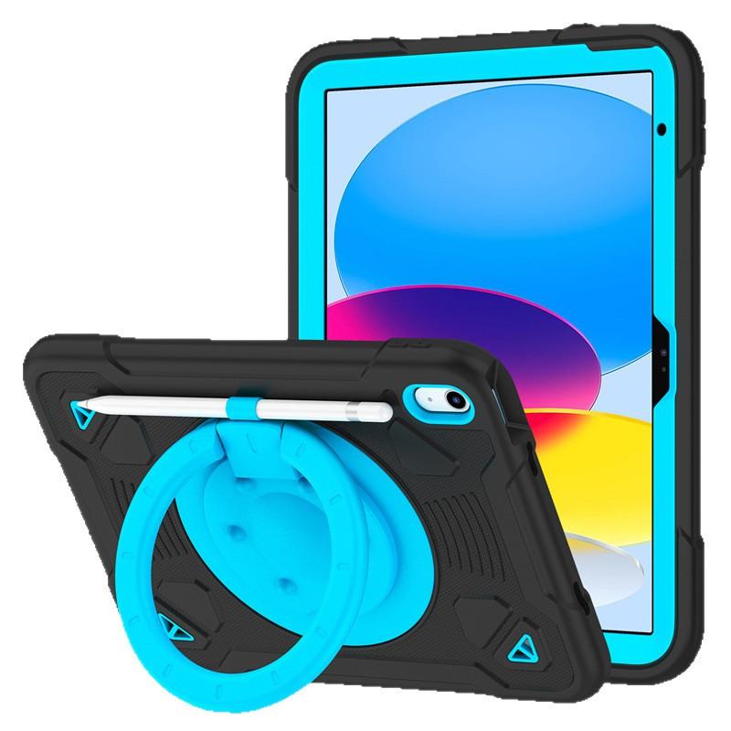 IPad 11th Gen 10.2 Inch Silicone PC Case With Wrist Strap Rotating Stand Pen Slot Full Protection Cover