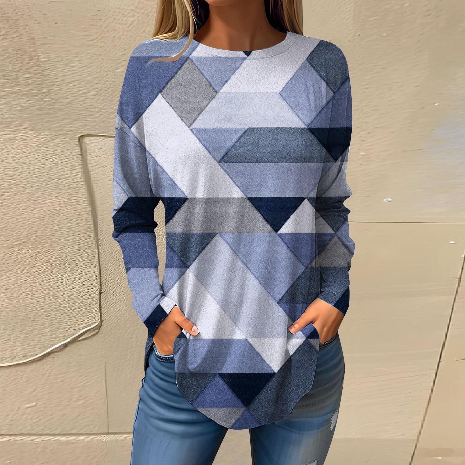 

Женские пуловеры, футболки, осенние повседневные рубашки с длинными рукавами, толстовка, топ с геометрическим принтом L