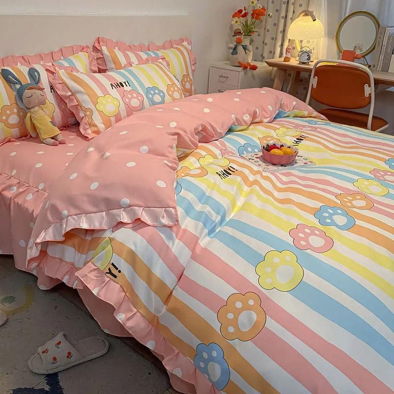 3/4 buc/set Dormitor Studențesc 1,2 m Cearceaf Plapumă Față de Pernă Set Trei Piese Coreean Drăguț Periat Îngroșat Confortabil Lenjerie de Pat Pat Dublu Set 4 Piese