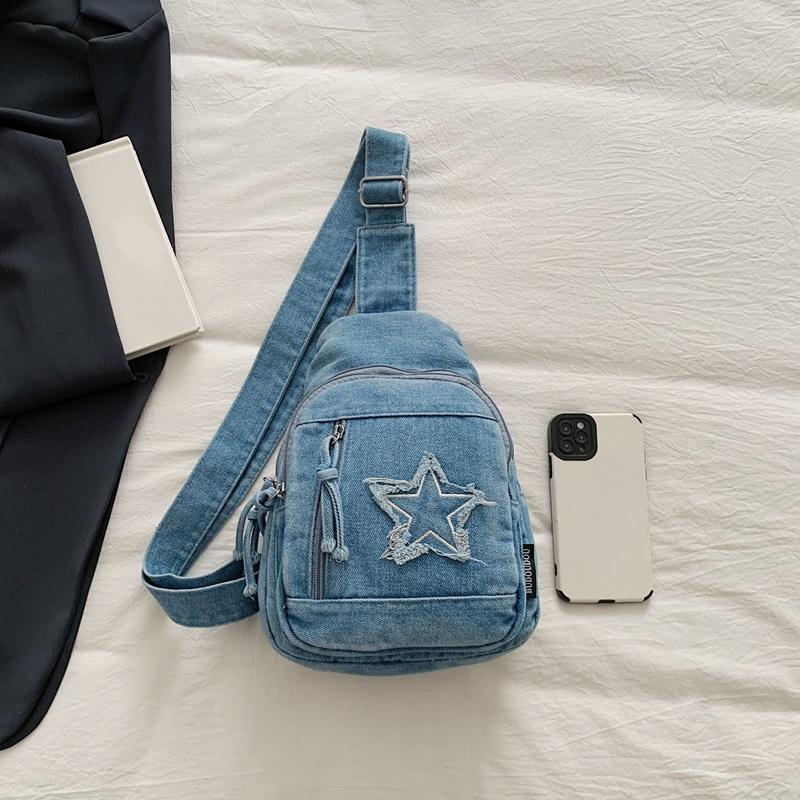 Denim Shoulder Bag Women's Large Capacity Crossbody Bag Commuter Chest Bag