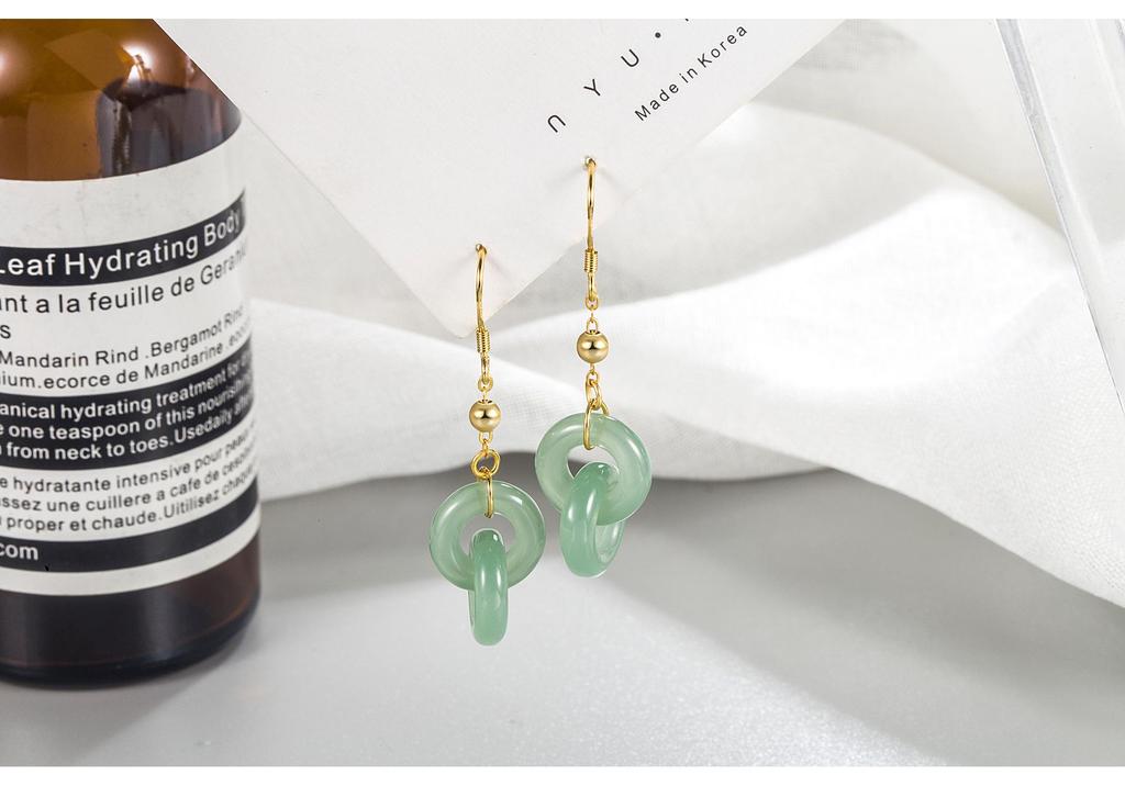 Hetian Jade Interlocking Ring Earrings – Classic Chinese Style Earrings for Women