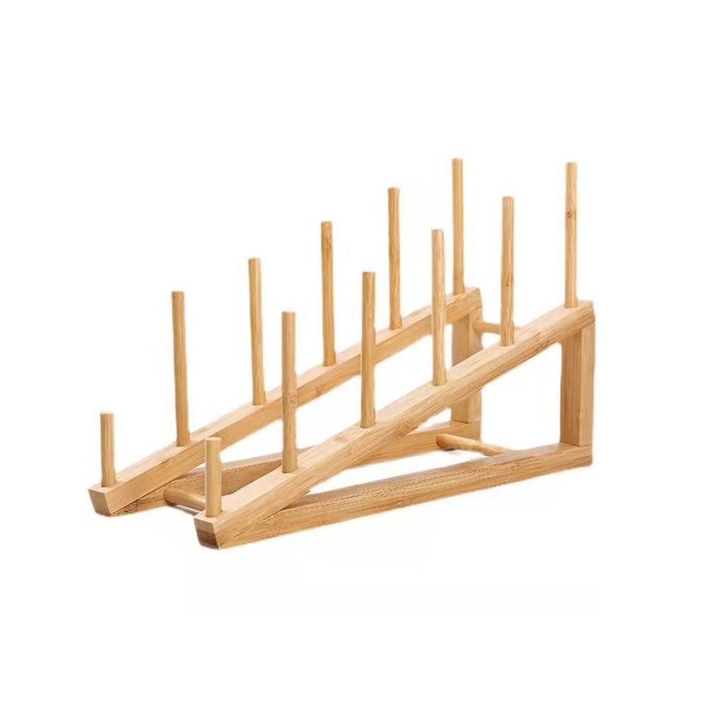 Ladder Type Pot Lid Holder 5 Layers Book Display Stand Bamboo Dish Rack  for Plate/ Bowl/ Cup