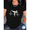 Women's Casual Short Sleeve T-Shirt with ECG & Taekwondo Graphic Print - Breathable Round Neck Tee for Summer, Gym,