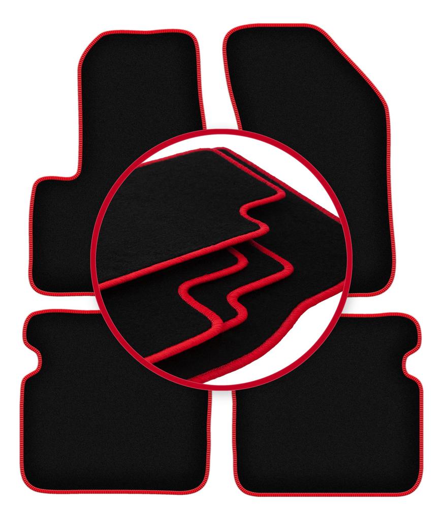 Velours-Fußmatten mit rotem Rand für: Dodge Avenger Limousine (2007-2015)