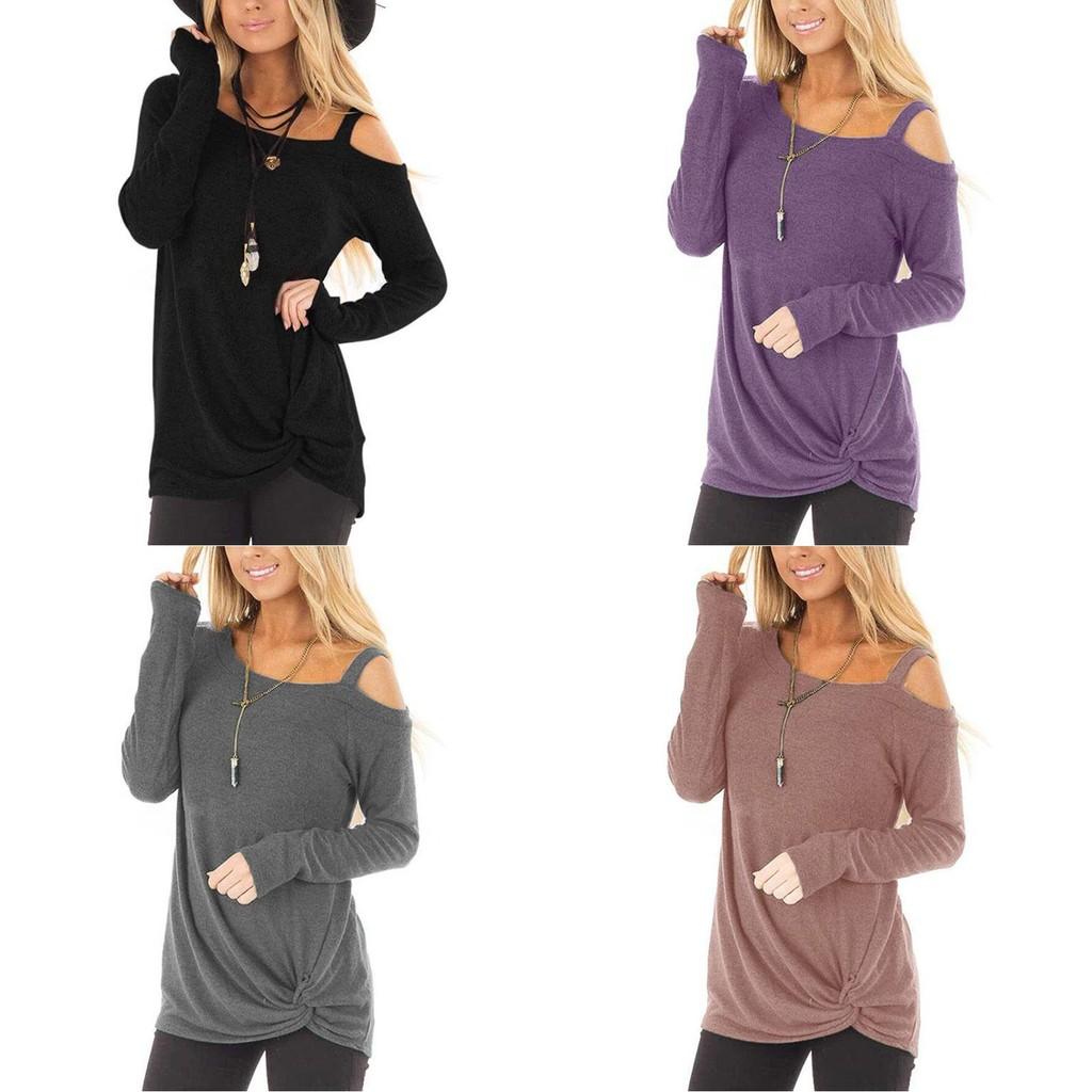 Elegant Women Off One Shoulder Long Sleeve T Shirt Stylish Casual Blouse Tunic Top