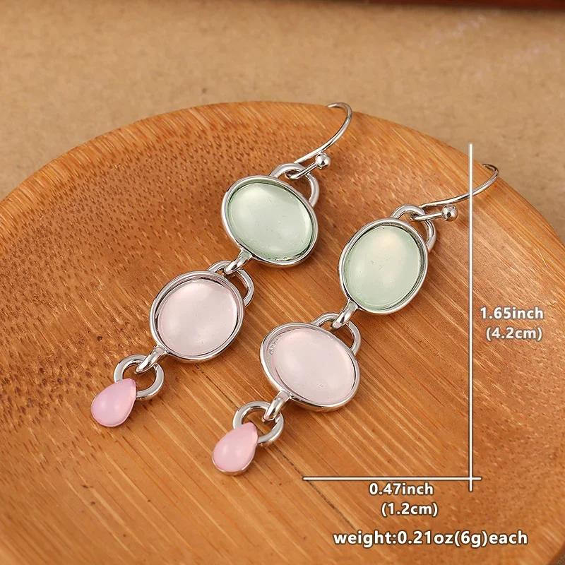 Elegant Irregular Pink Green Synthetic Zircon Long Dangle Earrings Women's  Banquet Pendant Jewelry Accessories Crafts