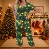 Women's Two-Piece Outfit Set with Christmas Print Short Sleeve Top and Pants