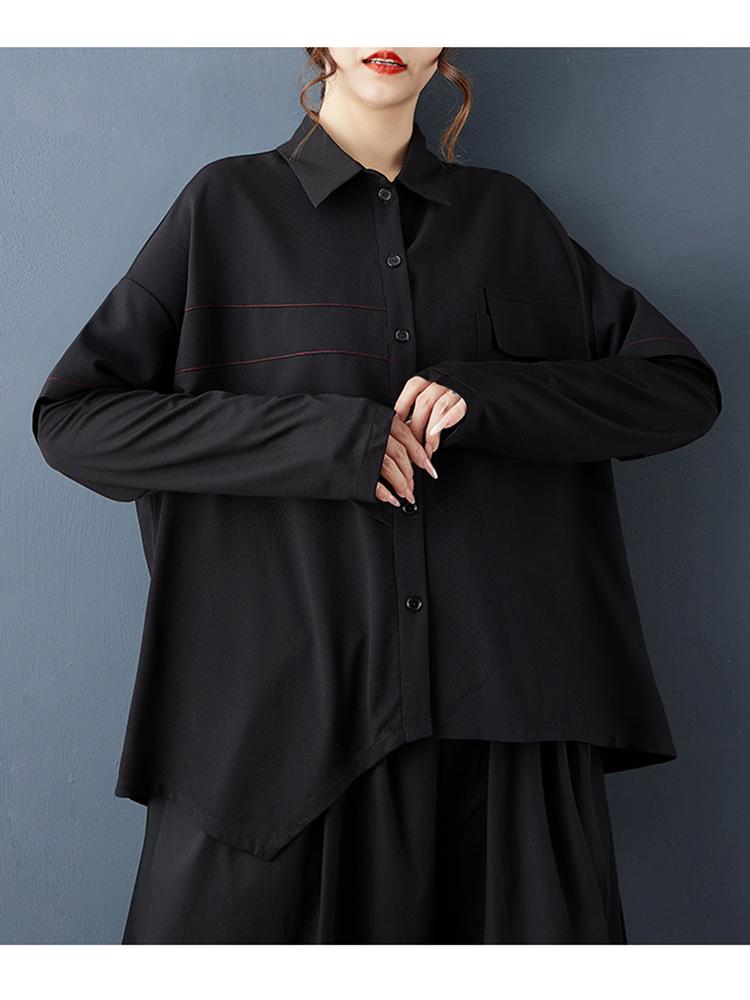 Xitao Black Irregular Patchwork Female Blouse GJ1248