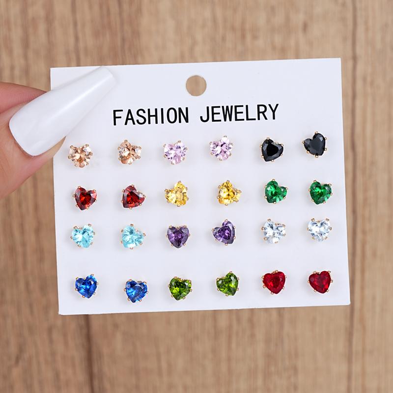 12 Pcs Colorful Shiny Wedding Stud Earrings Set for Women Men Cubic Zircon Jewelry Accessories Minimalist Earring Jewelry Gift