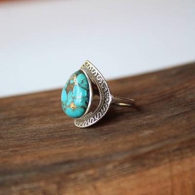 Massiver 925 Sterling Silber Ring, Türkis Birne Edelstein Ring, Boho handgemachter Silberring, Jubiläumsgeschenk, Party Wear Geschenk,