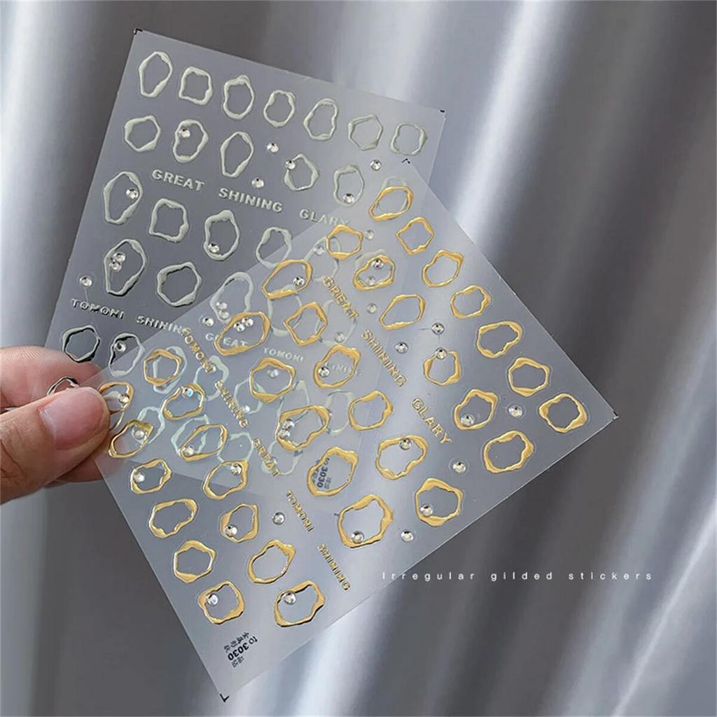 1pcs 5D Rhinestones Gold Silver Irregular Pattern Nail Sticker Simple Design Adhesive Slider Nail Art Decoration Decals Supplies
