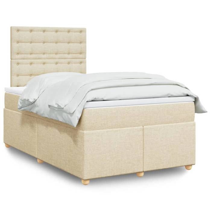 VidaXL Sommier à lattes de lit avec matelas Crème 120x200 cm Tissu, lit, lit à plate-forme, lit à panneaux, meuble de 3293566