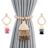 New 2Pcs Bohemian Curtain Clasp Wooden Bead Magnet Curtain Tie Backs With Tassel For Bedroom And Living Room Home Decoration