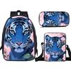 Sac à dos grande capacité tigre de dessin animé sac à dos école primaire, ensemble trois pièces sac à dos enfant sac à bandoulière trousse