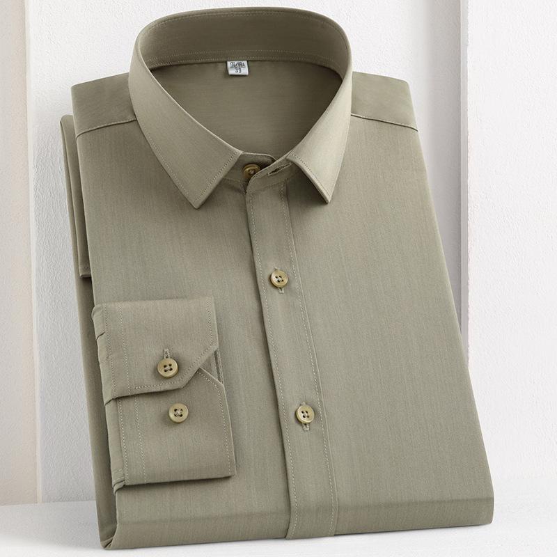 Spring New Fashion Casual Long Sleeve Shirt Men's Bamboo Fiber Non-ironing Solid Color Shirt