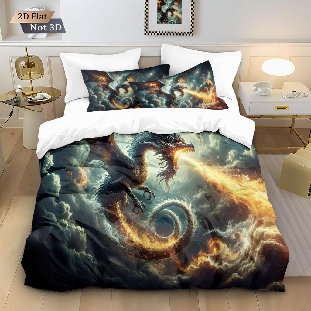 Dangerous Dragon Duvet Cover Set 2/ 3Pcs Quilt Cover Set Dragon Bedding Set Machine Washable Single Double King