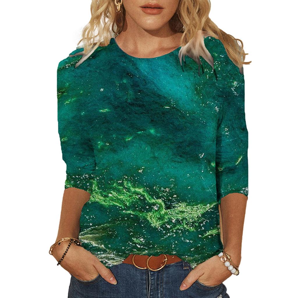 Fashion Women's Spring Printed Mid-length Sleeves Crew-Neck  Casual Tee Tops