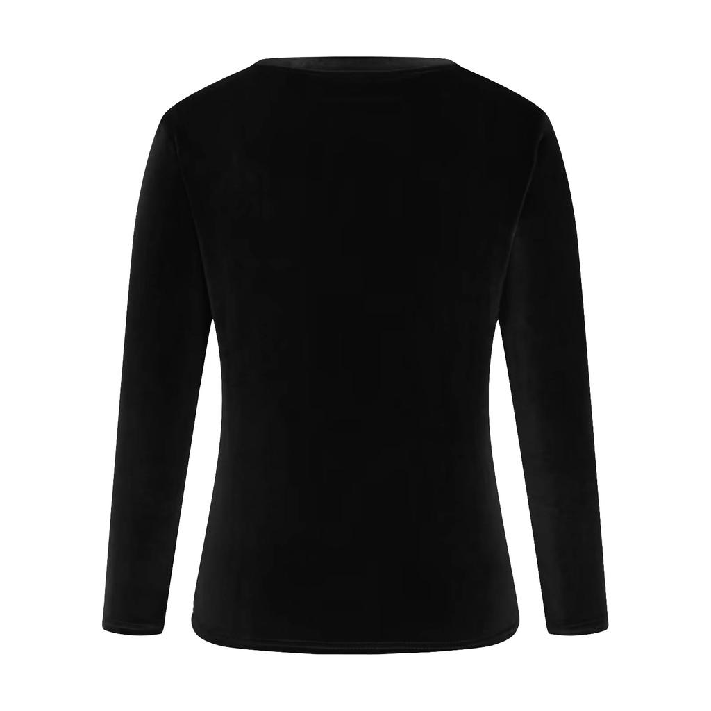 Women's Fashion Golden Velvet Solid Colour Round Neck Long Sleeve T-Shirt Top
