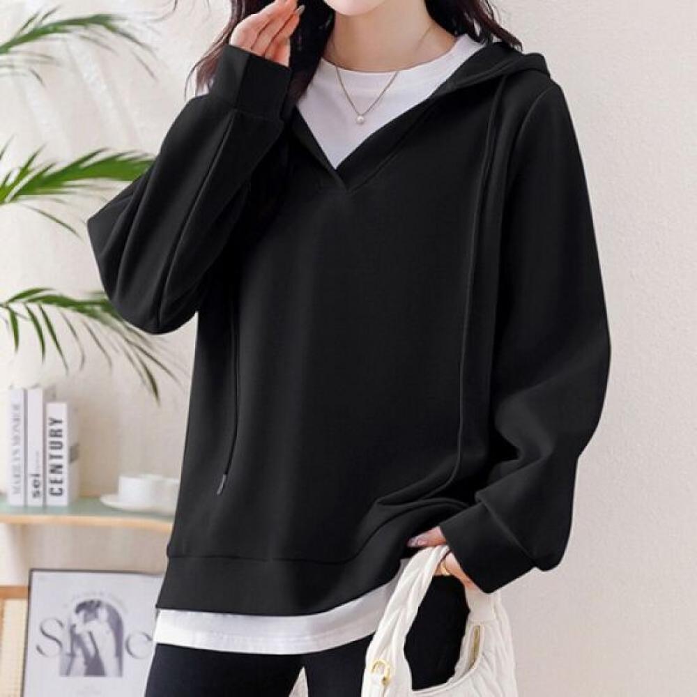 Navava Women S 2in1 Layered Color Block Hooded Long Sleeve SweatShirt Nt3124