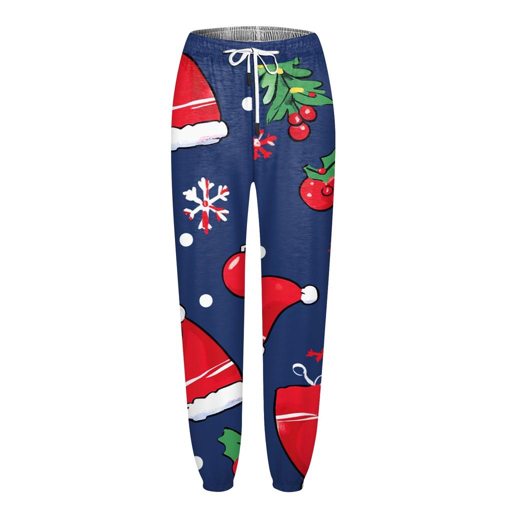 Women's High Waisted Sweatpants Christmas Print With Pockets Drawstring Trousers