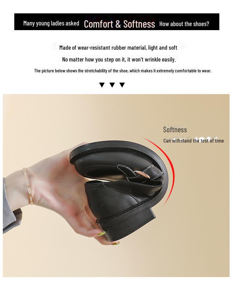 Dámské mokasíny z pravé kůže v britském stylu, černé - podzim 2025, měkká podrážka, pohodlný střední podpatek, plochá špička