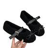Winter 2025 new bow fairy style versatile fashion simple word with soft sole square head Mary Jane shoes