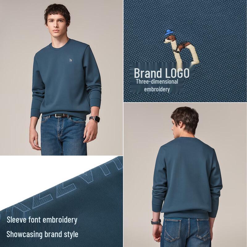 HAZZYS Men's Spring Autumn Cotton Blend Embroidered Crewneck Sweatshirt