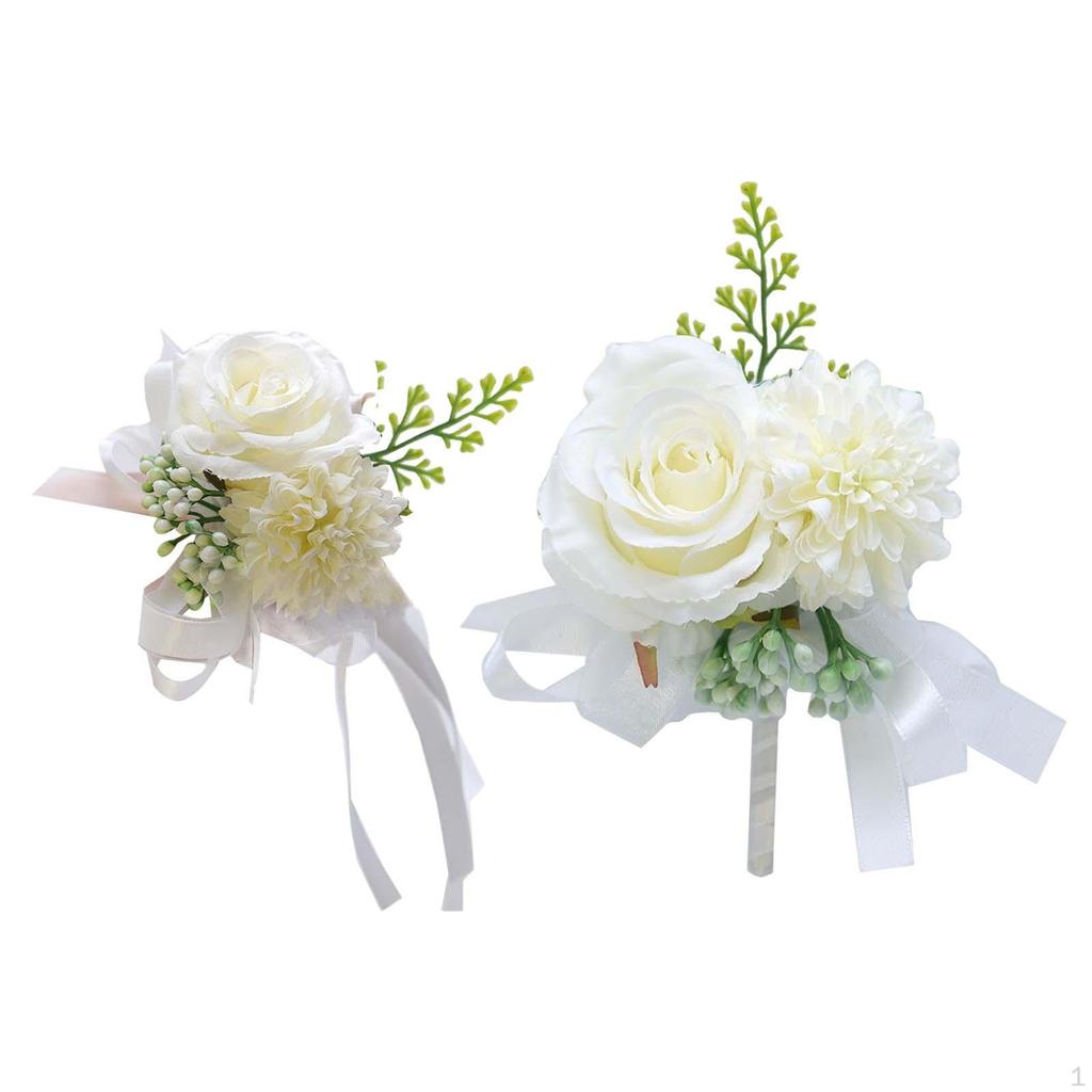 Wedding Wrist Corsage Boutonniere Artificial Flower for Groom Party Decor